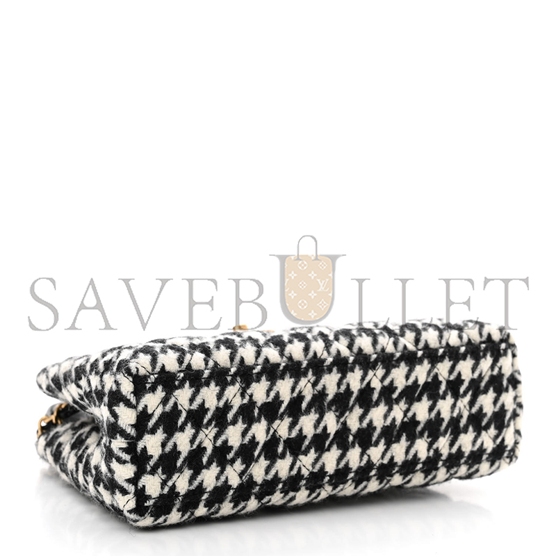 CHANEL TWEED HOUNDSTOOTH QUILTED NANO KELLY SHOPPER BLACK WHITE AS4416 (19*13*7cm)